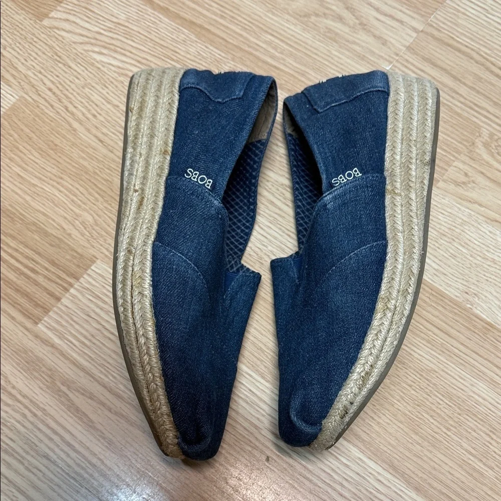 BOBS from Skechers Blue and Tan Espadrilles Slip-On Comfort. Denim